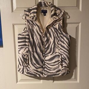 Chaps Denim / Zebra Pattern Vest - Olive Green and Cream
